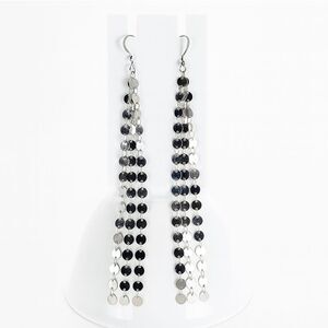 Triple Strand Silver Tone Disc Dangle Drop Statement Fashion Earrings Glam Bling